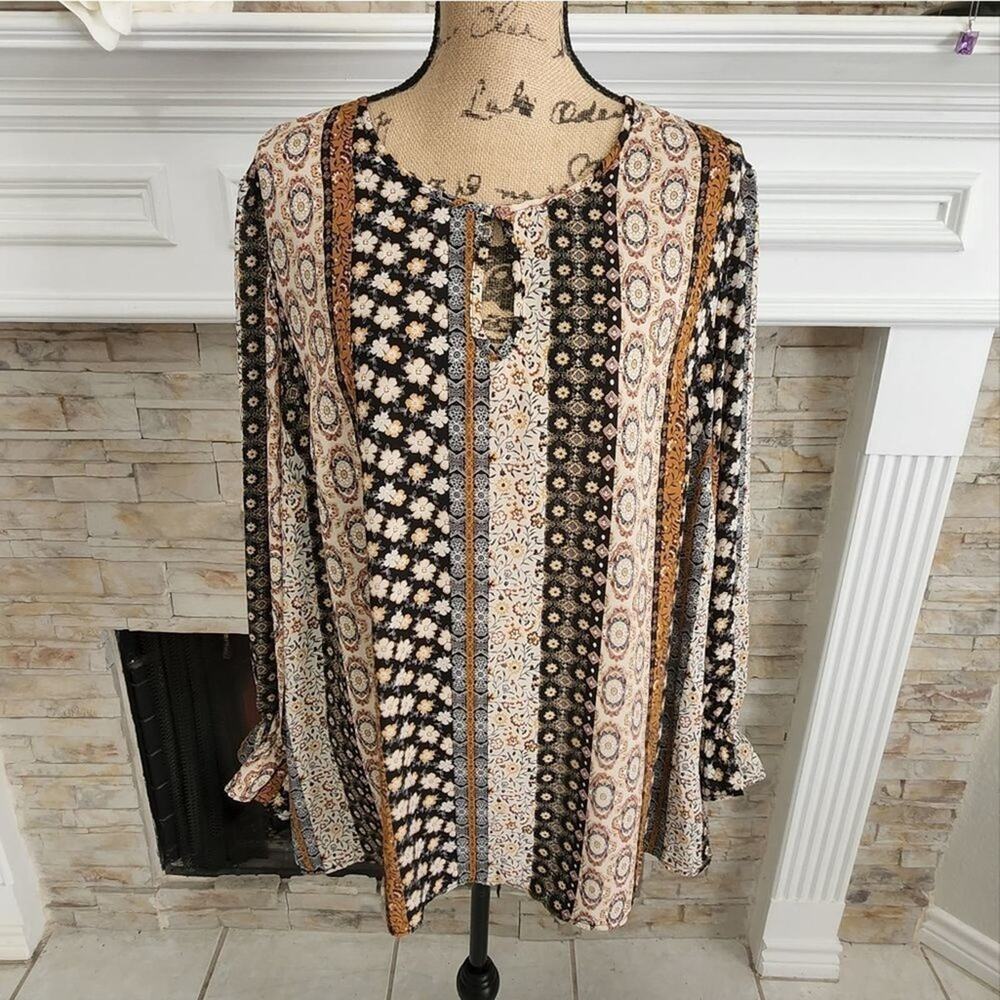 CHENAULT boho floral peasant blouse plus size 2X, 3X NEW‎